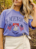 4th of July American Bell Flo Blue Comfort Colors - Adult & Kids T-Shirts, Sweatshirts & Hoodies apparel design preview 1