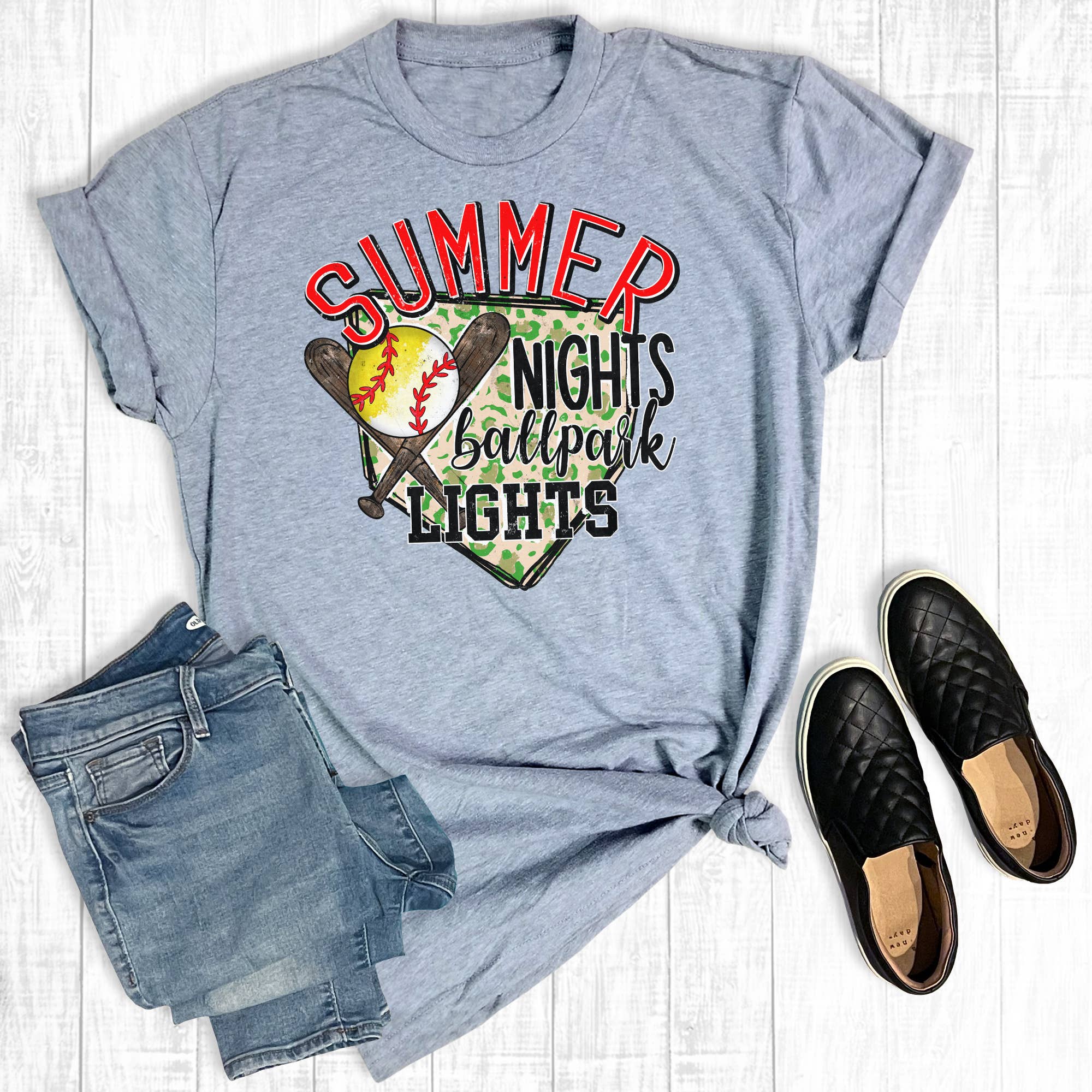 Summer Nights Ball Park Lights Baseball Softball - Adult & Kids T-Shirts, Sweatshirts & Hoodies apparel design preview 1