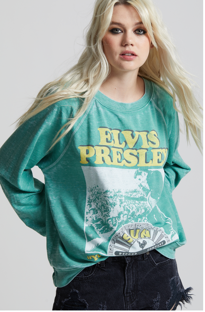 302157 930 Sun Records X Elvis Ls Burnout - Adult & Kids T-Shirts, Sweatshirts & Hoodies apparel design preview 1
