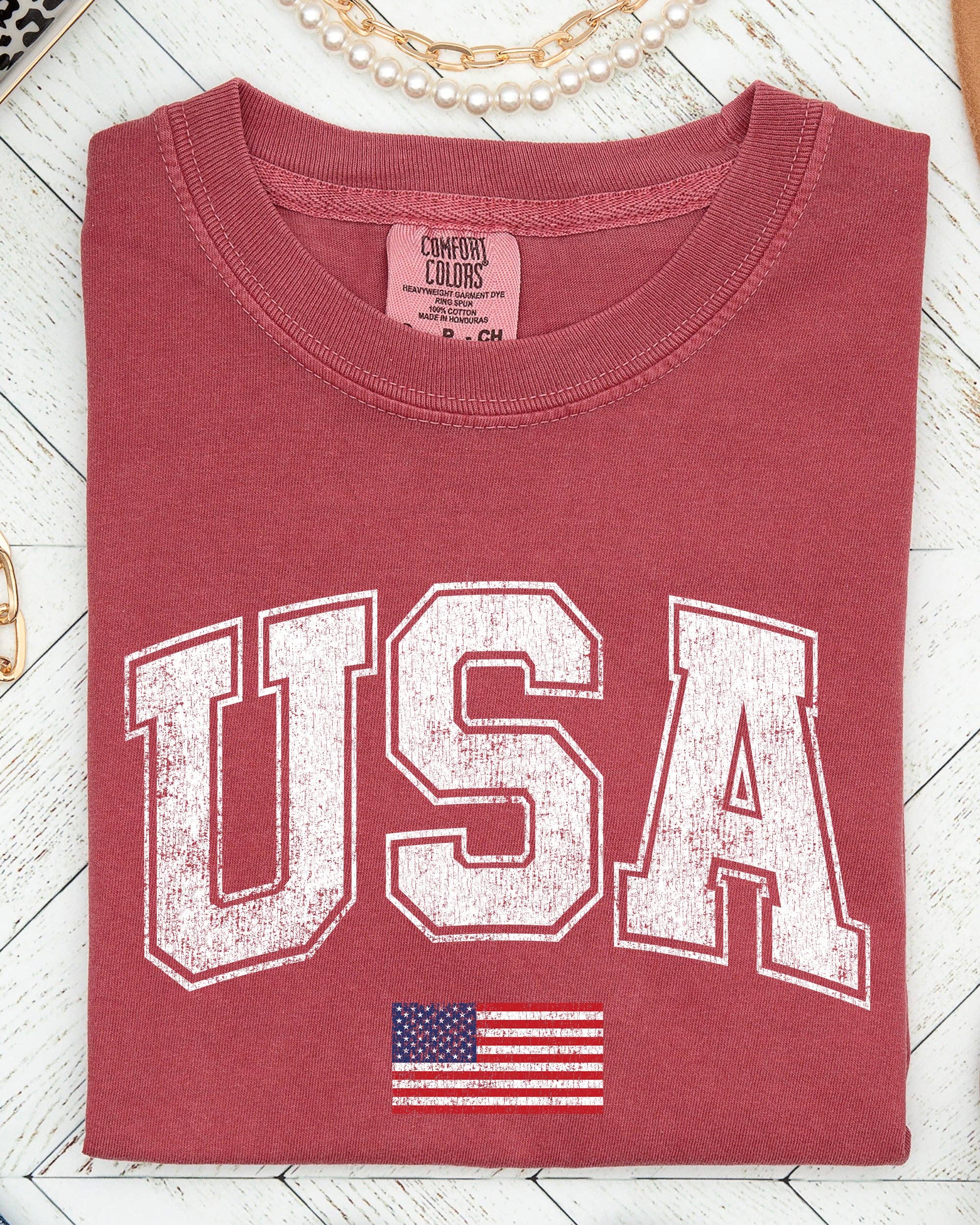 USA, Flag, Collegiate, Varsity, Olympics, Patriotic - Adult & Kids T-Shirts, Sweatshirts & Hoodies apparel design preview 1