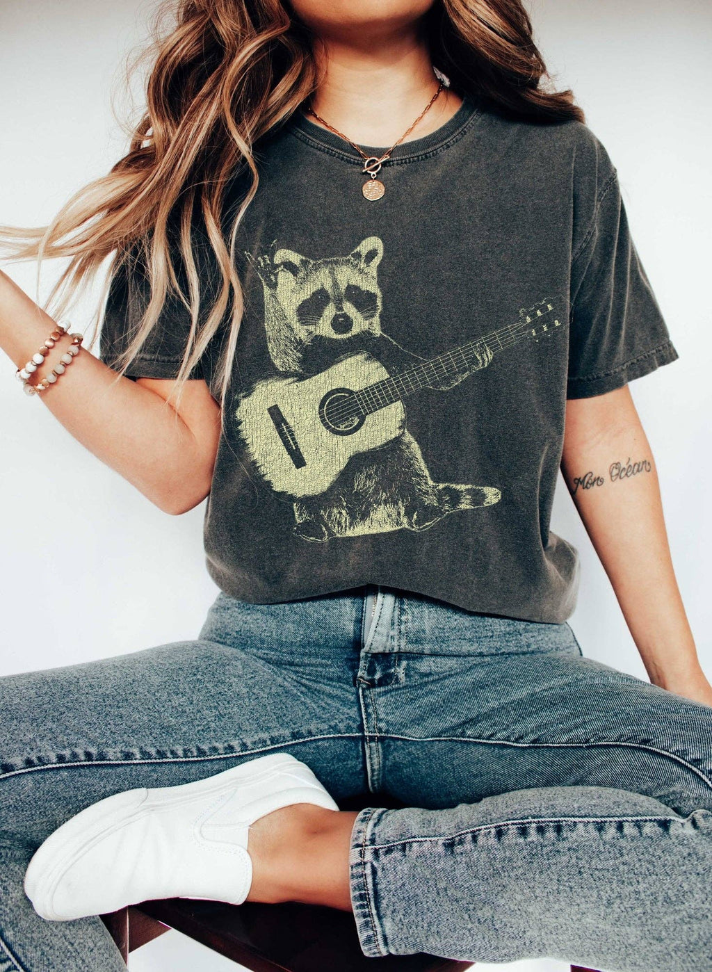 Raccoon Playing Guitar Music - Adult & Kids T-Shirts, Sweatshirts & Hoodies apparel design preview 1