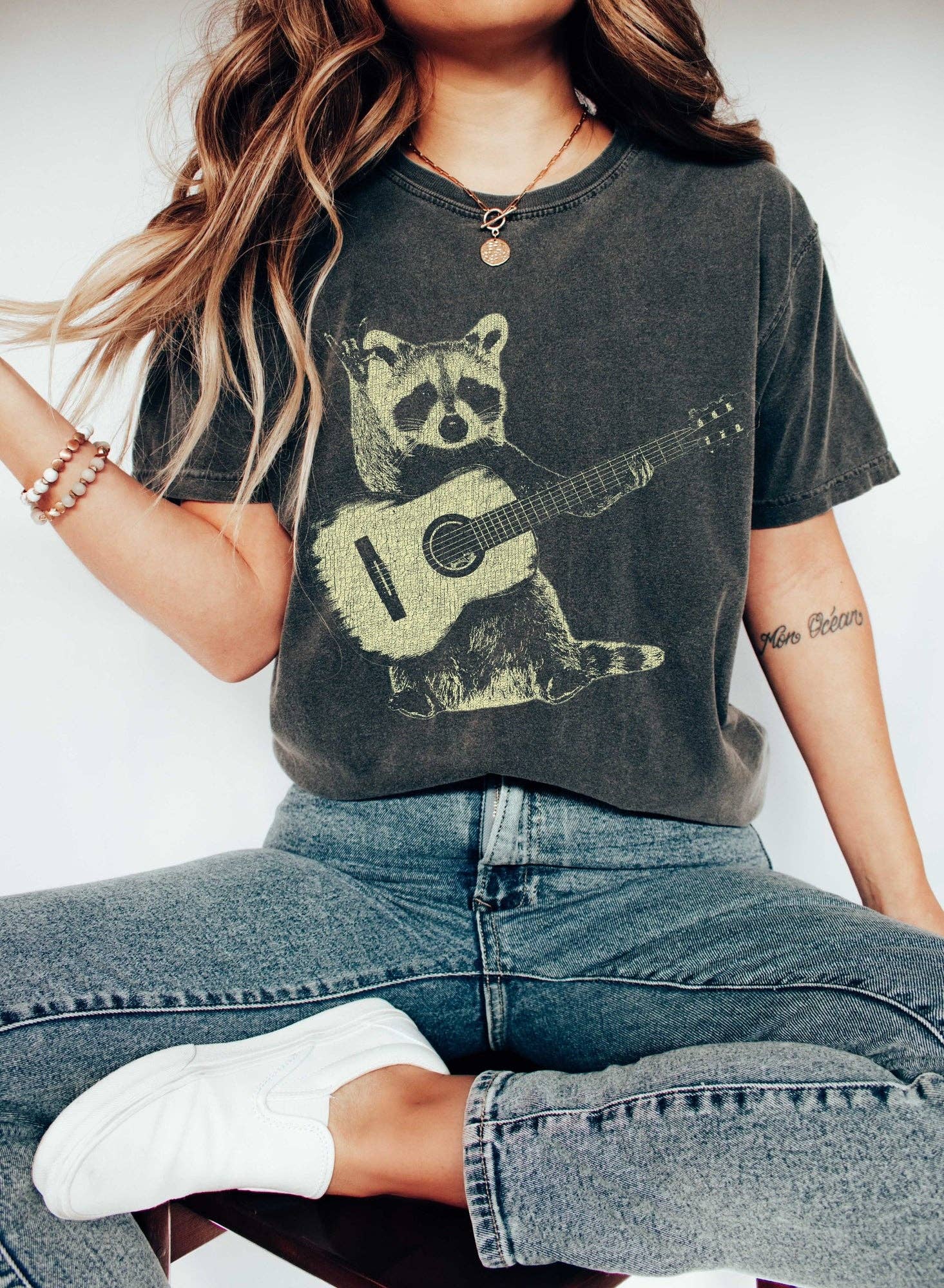 Raccoon Playing Guitar Music - Adult & Kids T-Shirts, Sweatshirts & Hoodies apparel design preview 1