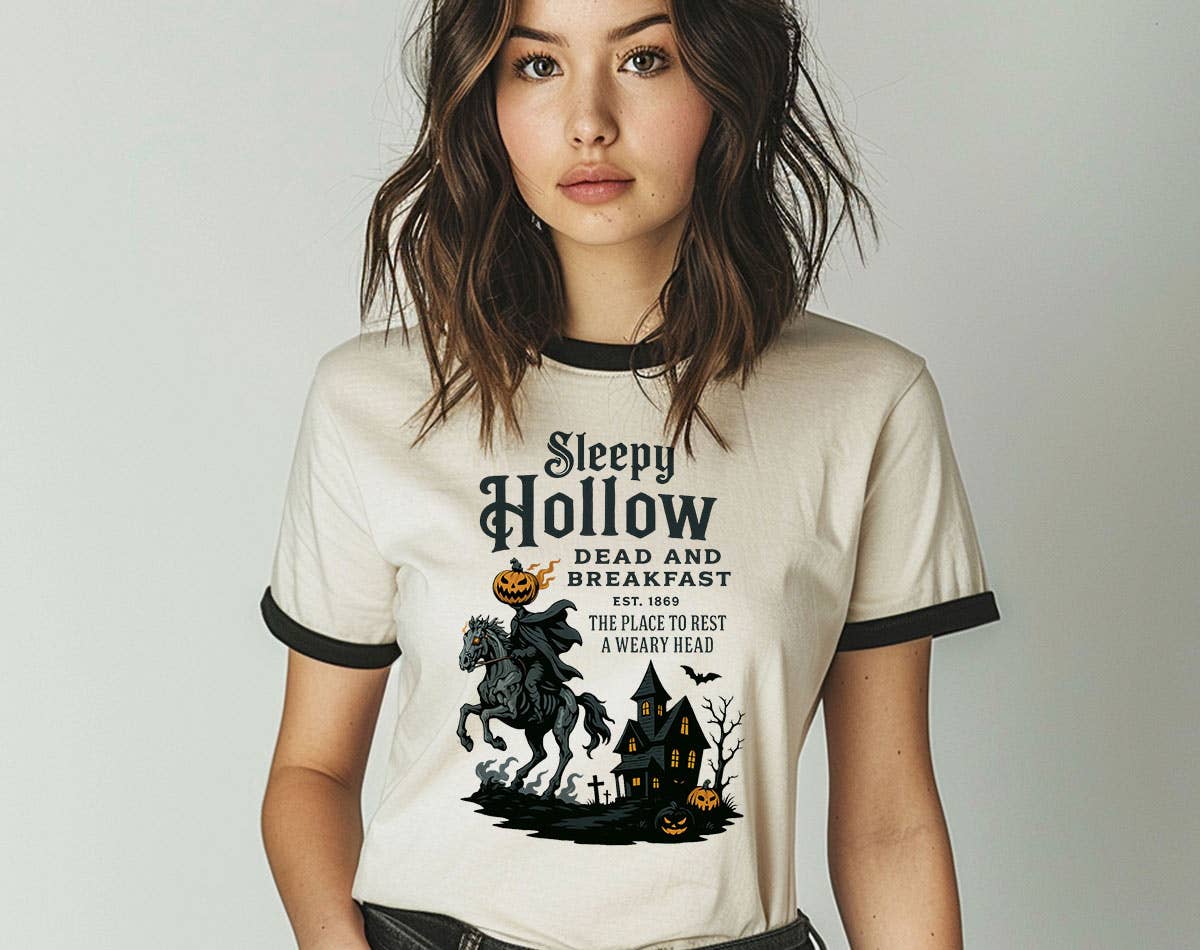 Sleepy Hollow Halloween Pumpkin Horror Movie Ringer - Adult & Kids T-Shirts, Sweatshirts & Hoodies apparel design preview 1