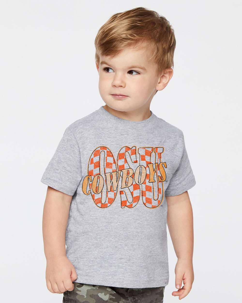 Children's Osu Cowboys Twisted Check Heather Gray - Adult & Kids T-Shirts, Sweatshirts & Hoodies apparel design preview 1
