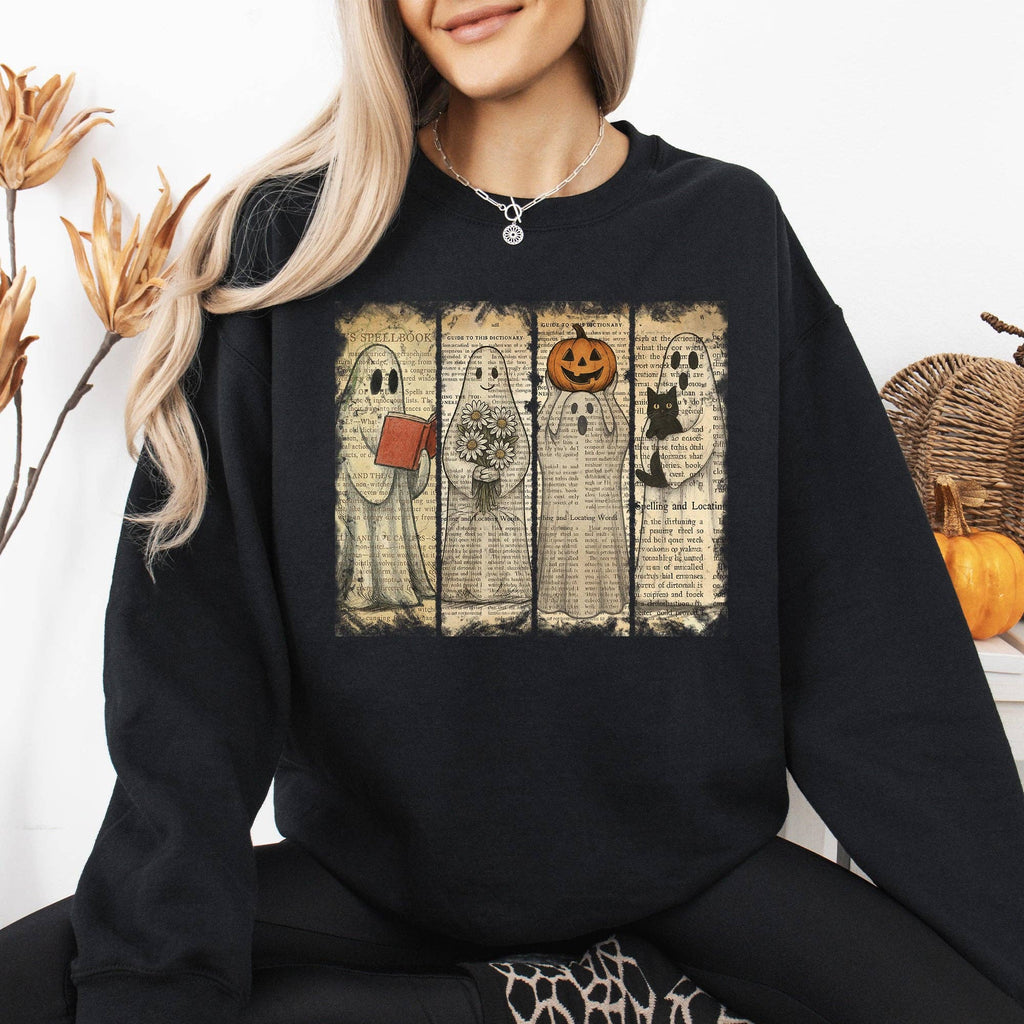 Vintage Newspaper Ghost, Halloween, Book, Cat - Adult & Kids T-Shirts, Sweatshirts & Hoodies apparel design preview 1