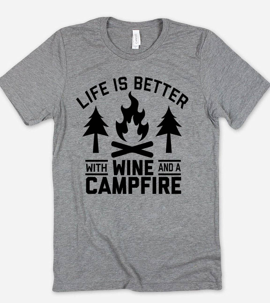 Life Is Better with Wine Camping Fun Fire - Adult & Kids T-Shirts, Sweatshirts & Hoodies apparel design preview 1