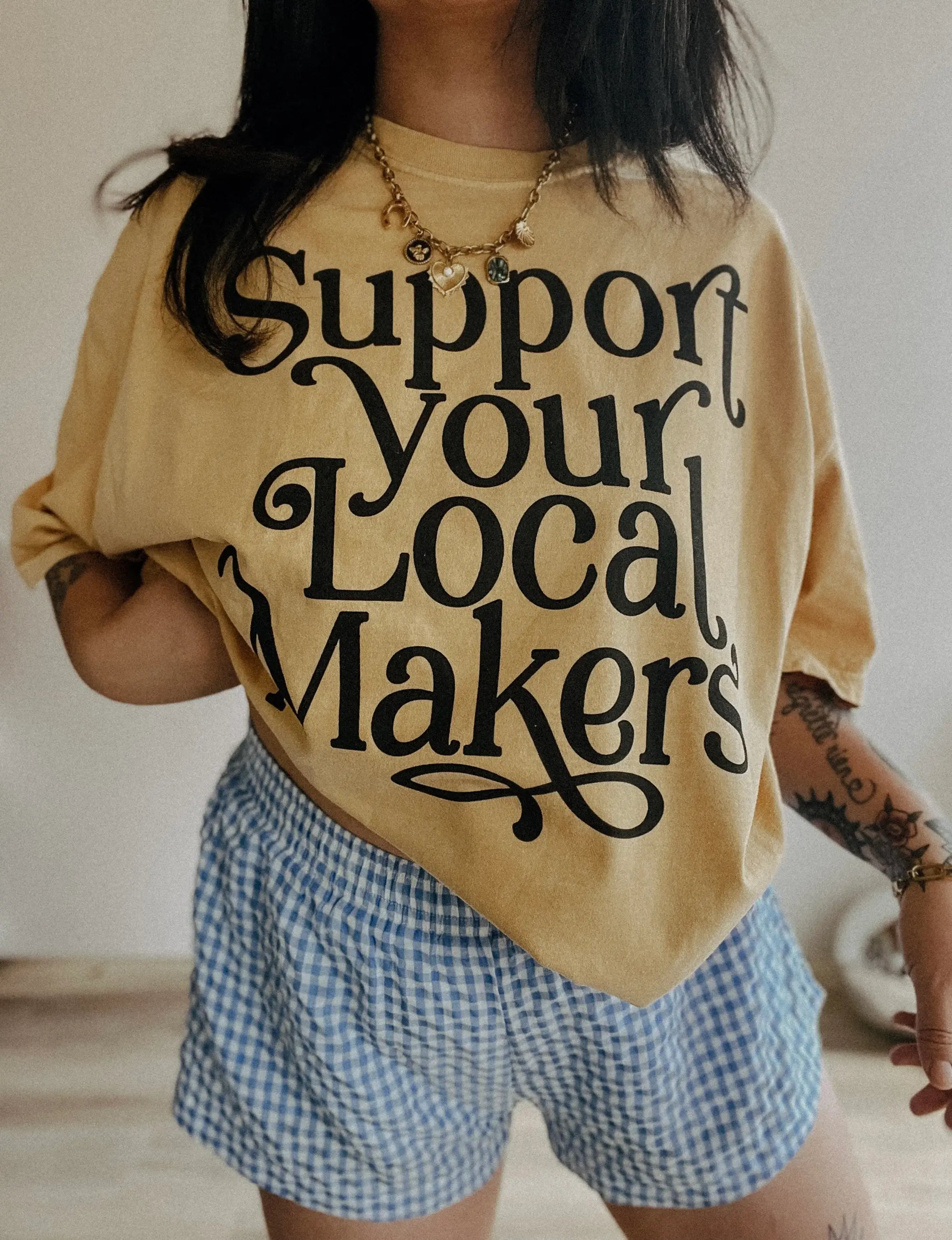 Support Your Local Makers Small Biz Graphic Mustard - Adult & Kids T-Shirts, Sweatshirts & Hoodies apparel design preview 1