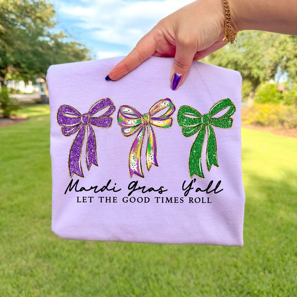 Faux Glitter Mardi Gras Y'all Bows - Adult & Kids T-Shirts, Sweatshirts & Hoodies apparel design preview 1