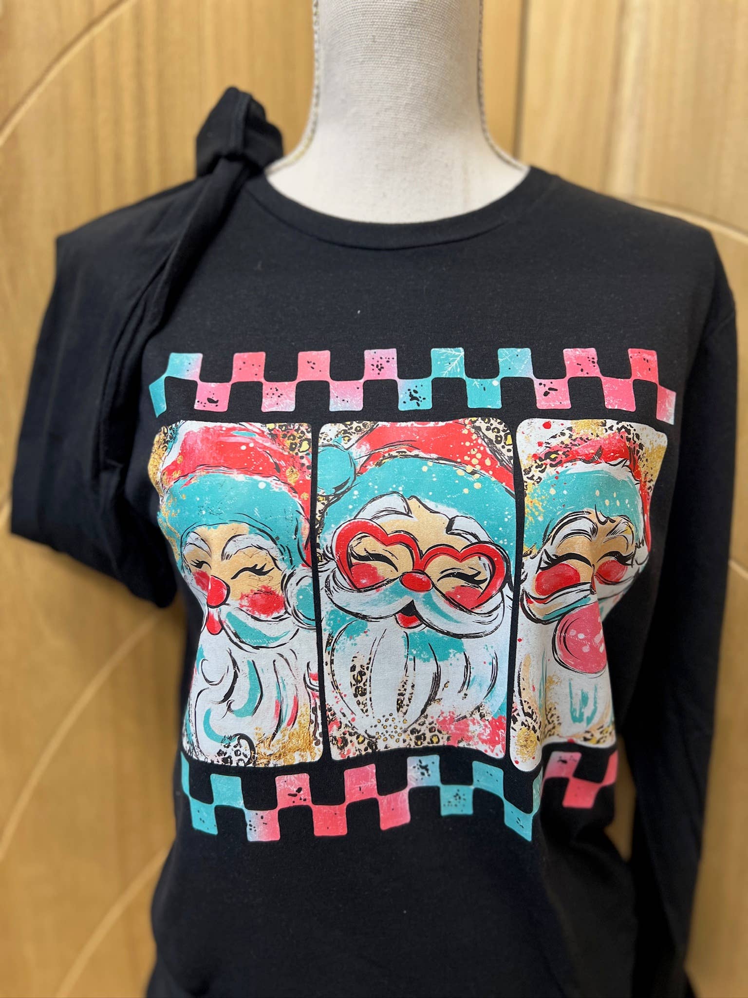 Retro Santa On Gildan Softstyle Black - Adult & Kids T-Shirts, Sweatshirts & Hoodies apparel design preview 1