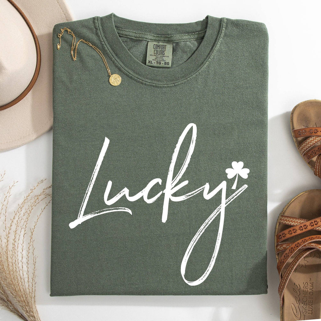 Lucky, Minimalist St Patrick's Day, Shamrock, Clover - Adult & Kids T-Shirts, Sweatshirts & Hoodies apparel design preview 1