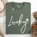 Lucky, Minimalist St Patrick's Day, Shamrock, Clover - Adult & Kids T-Shirts, Sweatshirts & Hoodies apparel design preview 1