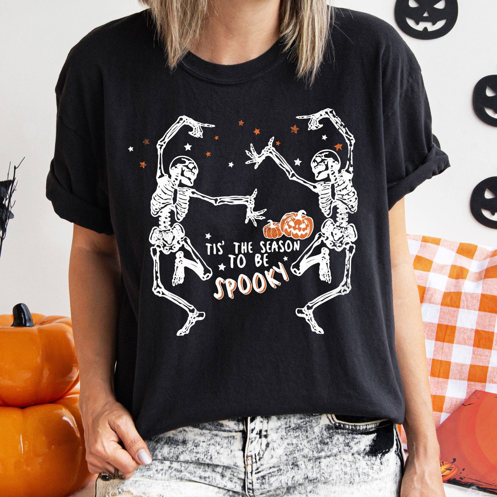 Tis the Season Dancing Skeletons Halloween - Adult & Kids T-Shirts, Sweatshirts & Hoodies apparel design preview 1