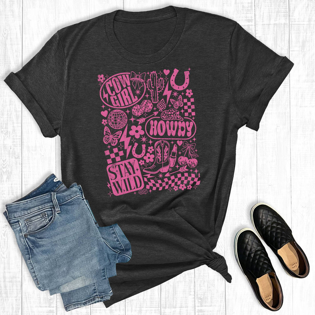 Retro Western Cowgirl Collage Graphic - Adult & Kids T-Shirts, Sweatshirts & Hoodies apparel design preview 1