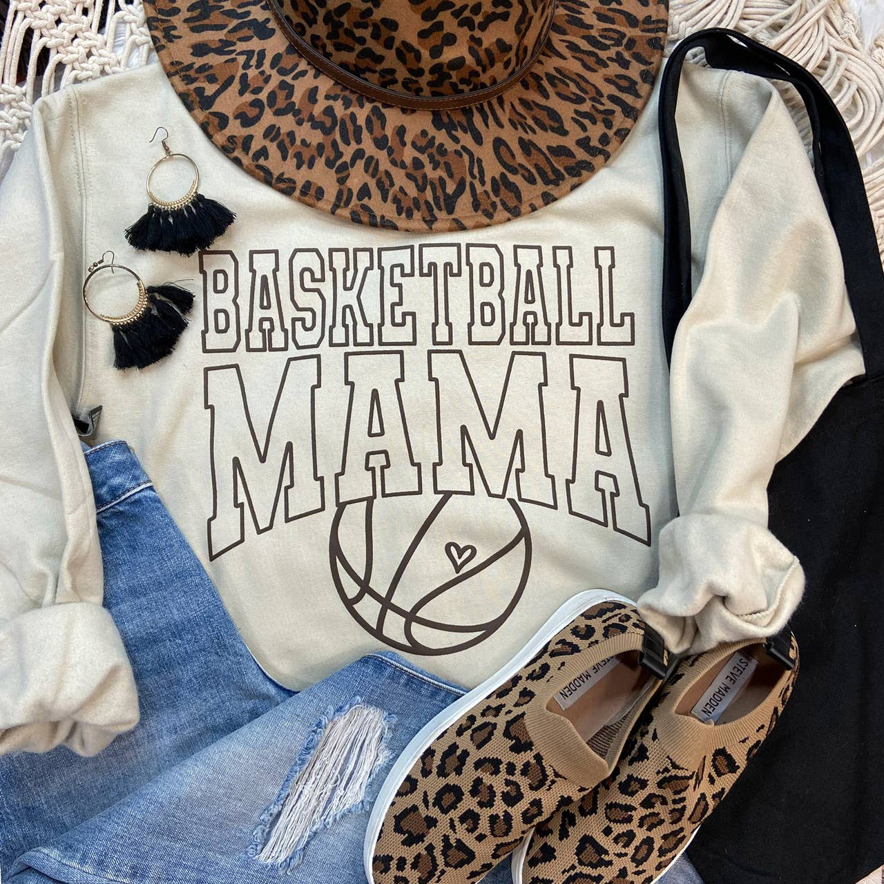 Basketball Mama in Brown Puff Ink Sand Crewneck - Adult & Kids T-Shirts, Sweatshirts & Hoodies apparel design preview 1