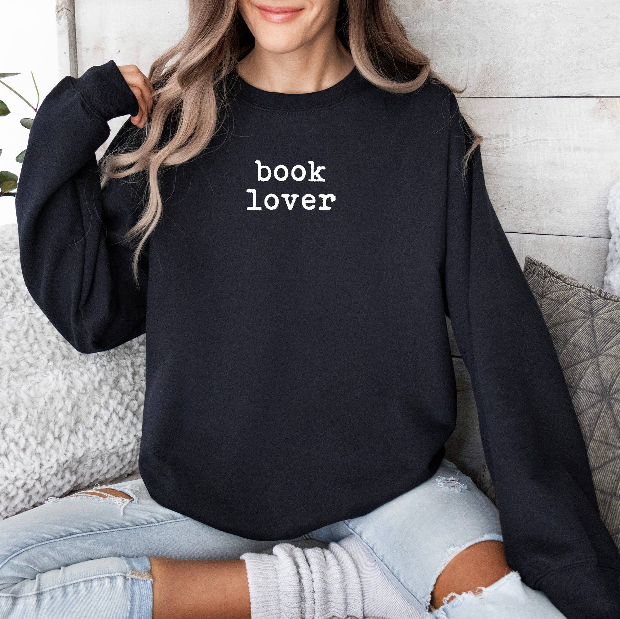 Book Lover Black Crewneck Valentine's Day - Adult & Kids T-Shirts, Sweatshirts & Hoodies apparel design preview 1