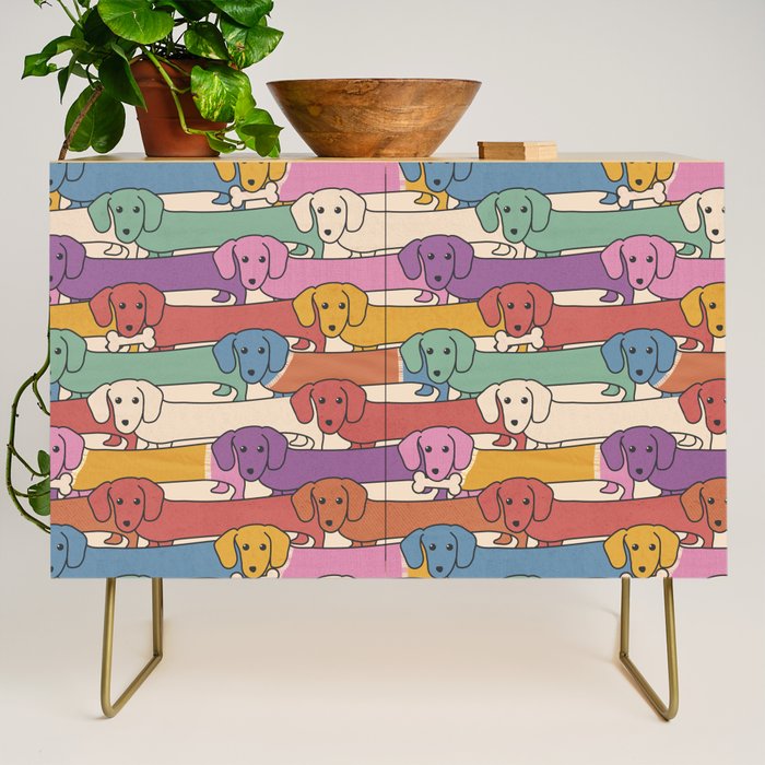Retro Rainbow Funny Dachshunds Credenza Gallery Image - Adult & Kids T-Shirts, Sweatshirts & Hoodies apparel design preview 1