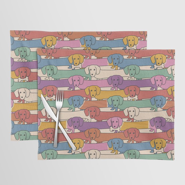 Retro Rainbow Funny Dachshunds Placemat Gallery Image - Adult & Kids T-Shirts, Sweatshirts & Hoodies apparel design preview 1