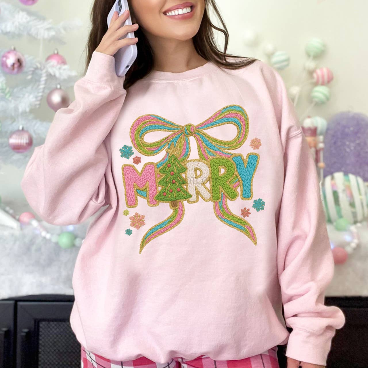 Faux Yarn Merry Bow - Adult & Kids T-Shirts, Sweatshirts & Hoodies apparel design preview 1