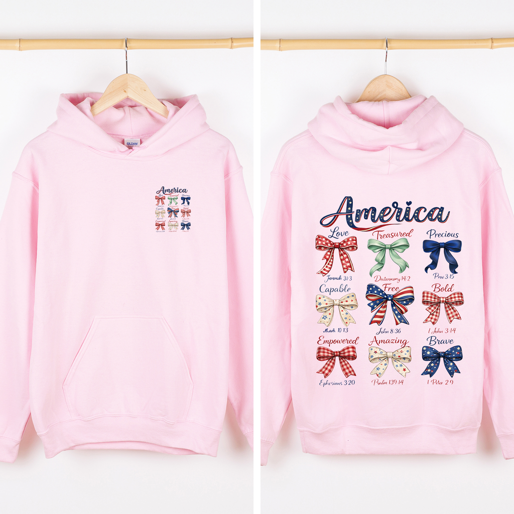 America, Bows, Colorful, 4th of July, USA - Adult & Kids T-Shirts, Sweatshirts & Hoodies apparel design preview 1