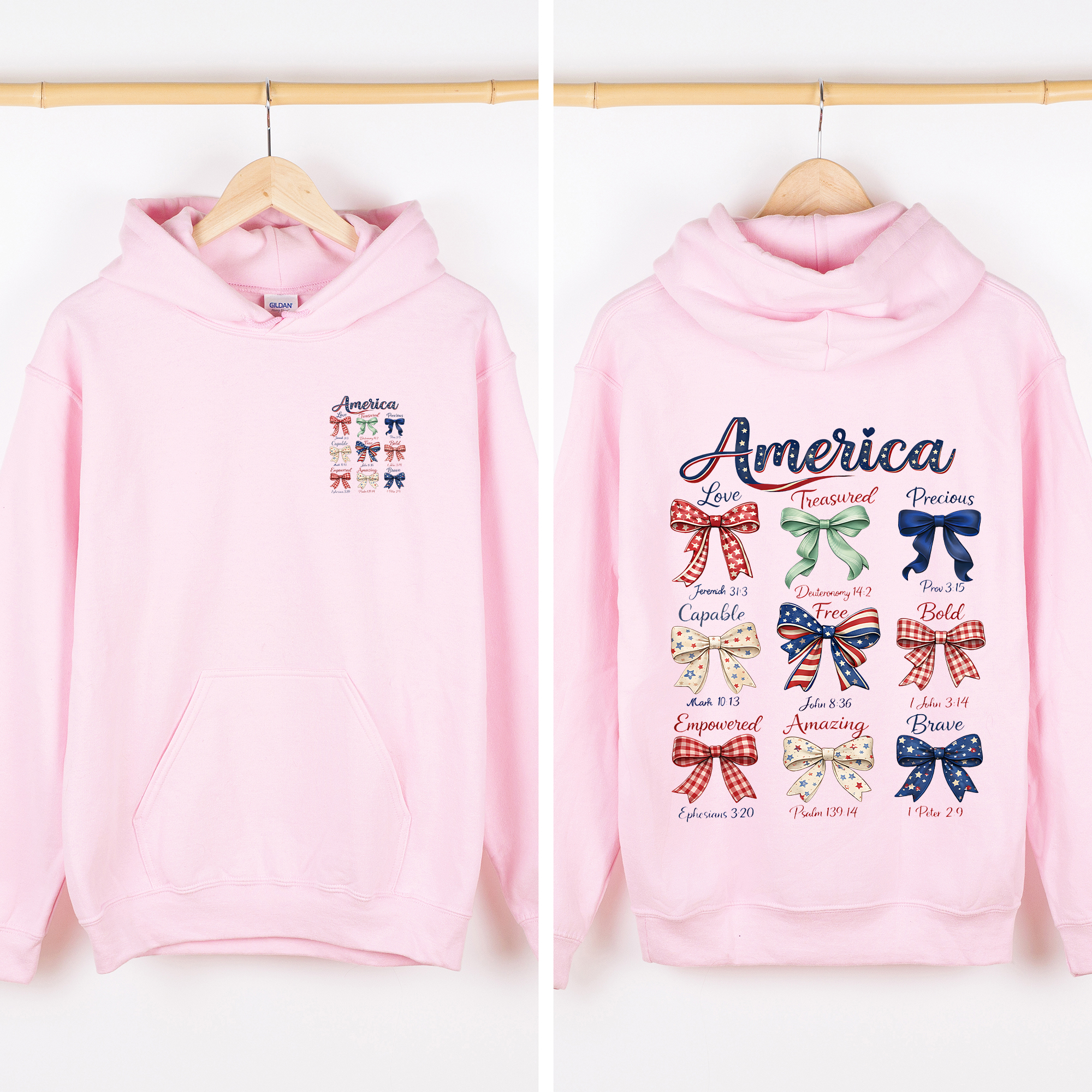 America, Bows, Colorful, 4th of July, USA - Adult & Kids T-Shirts, Sweatshirts & Hoodies apparel design preview 1