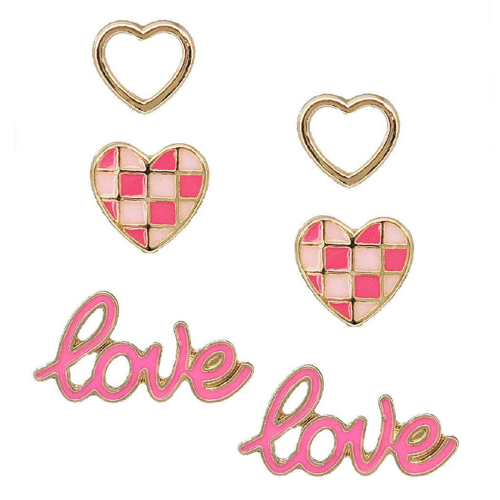Love Checkered Heart 3 in 1 Post Earrings - Adult & Kids T-Shirts, Sweatshirts & Hoodies apparel design preview 1