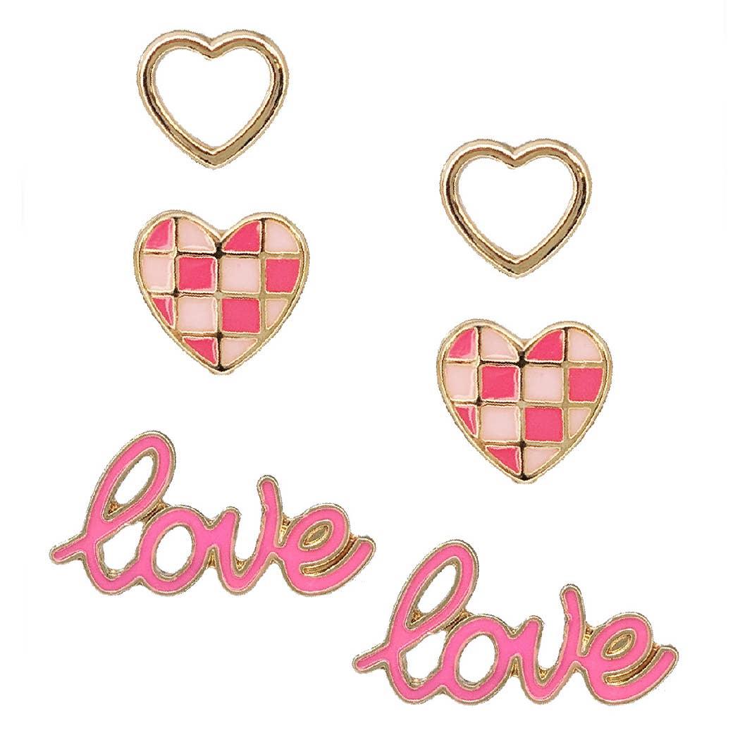 Love Checkered Heart 3 in 1 Post Earrings - Adult & Kids T-Shirts, Sweatshirts & Hoodies apparel design preview 1