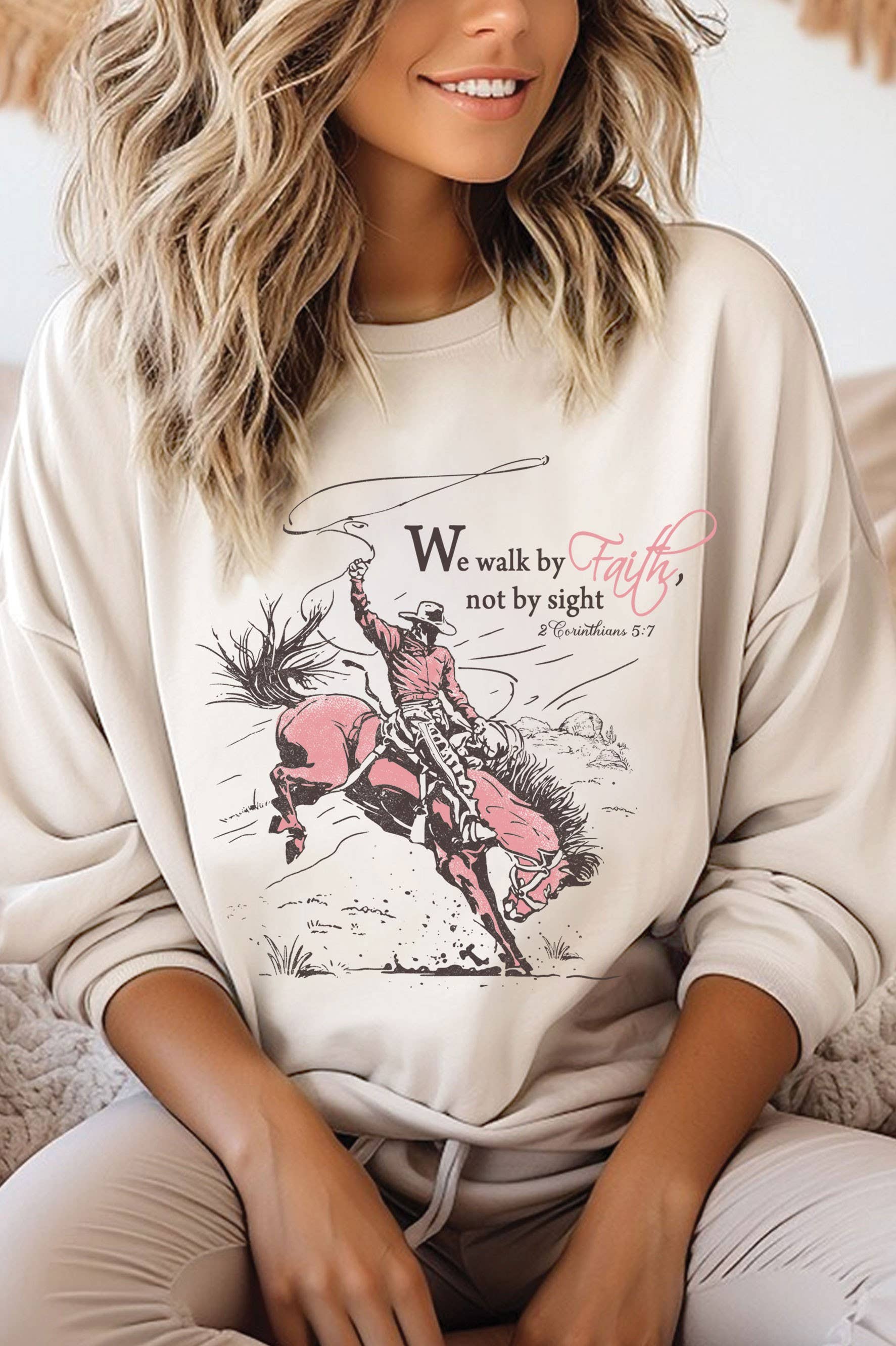 We Walk By Faith Cowboy Graphic Brushed - Adult & Kids T-Shirts, Sweatshirts & Hoodies apparel design preview 1