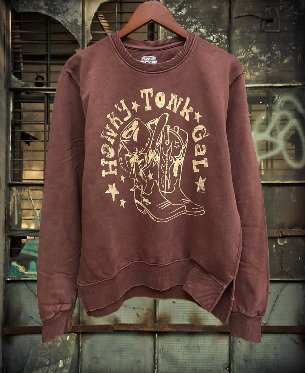 Honky Tonk Gal Acid Wash Crew Neck - Adult & Kids T-Shirts, Sweatshirts & Hoodies apparel design preview 1