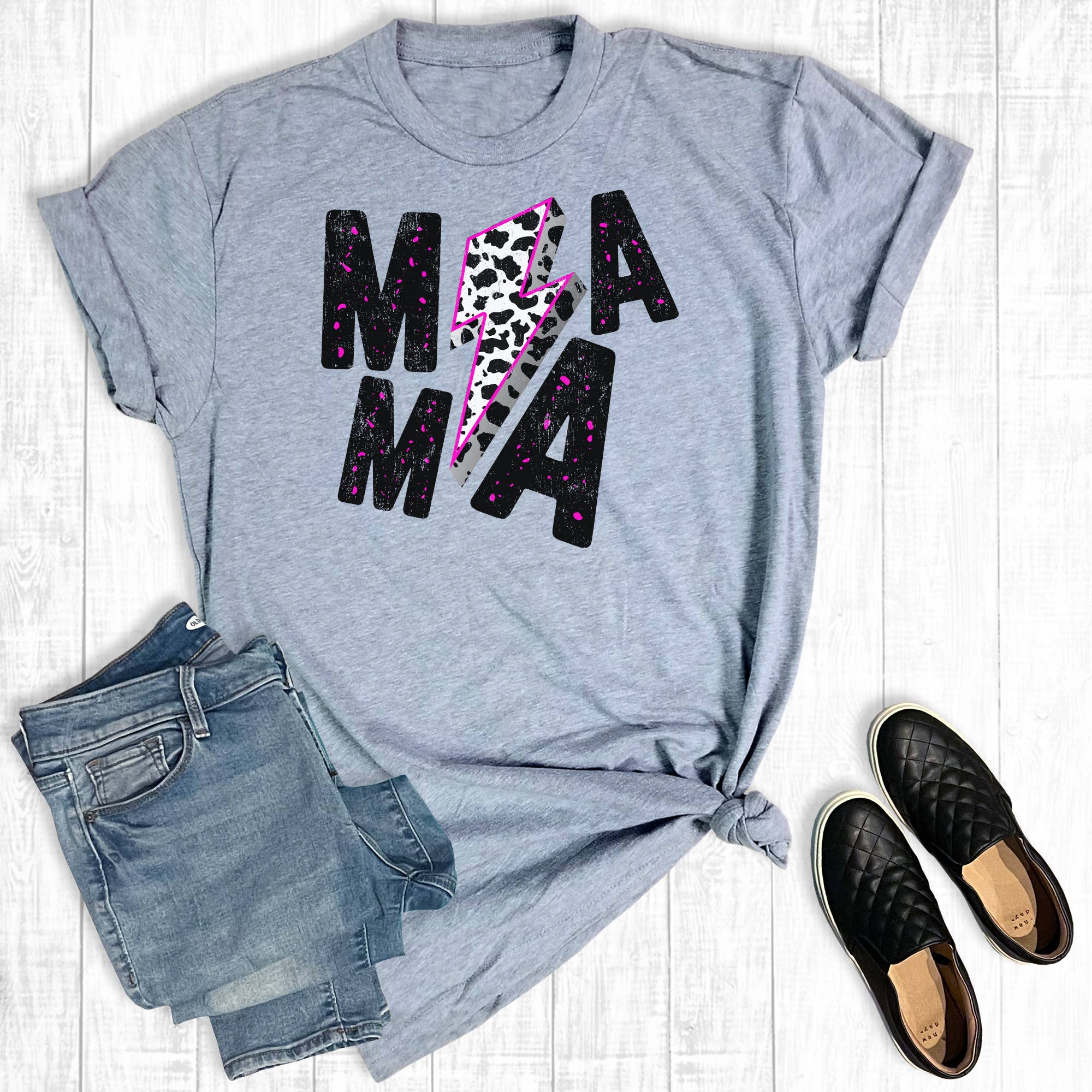 Cow Print Mama Lightning Bolt Mother's Day Graphic - Adult & Kids T-Shirts, Sweatshirts & Hoodies apparel design preview 1