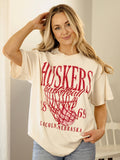 Nebraska Huskers Big Basketball Off White Thrifted - Adult & Kids T-Shirts, Sweatshirts & Hoodies apparel design preview 1