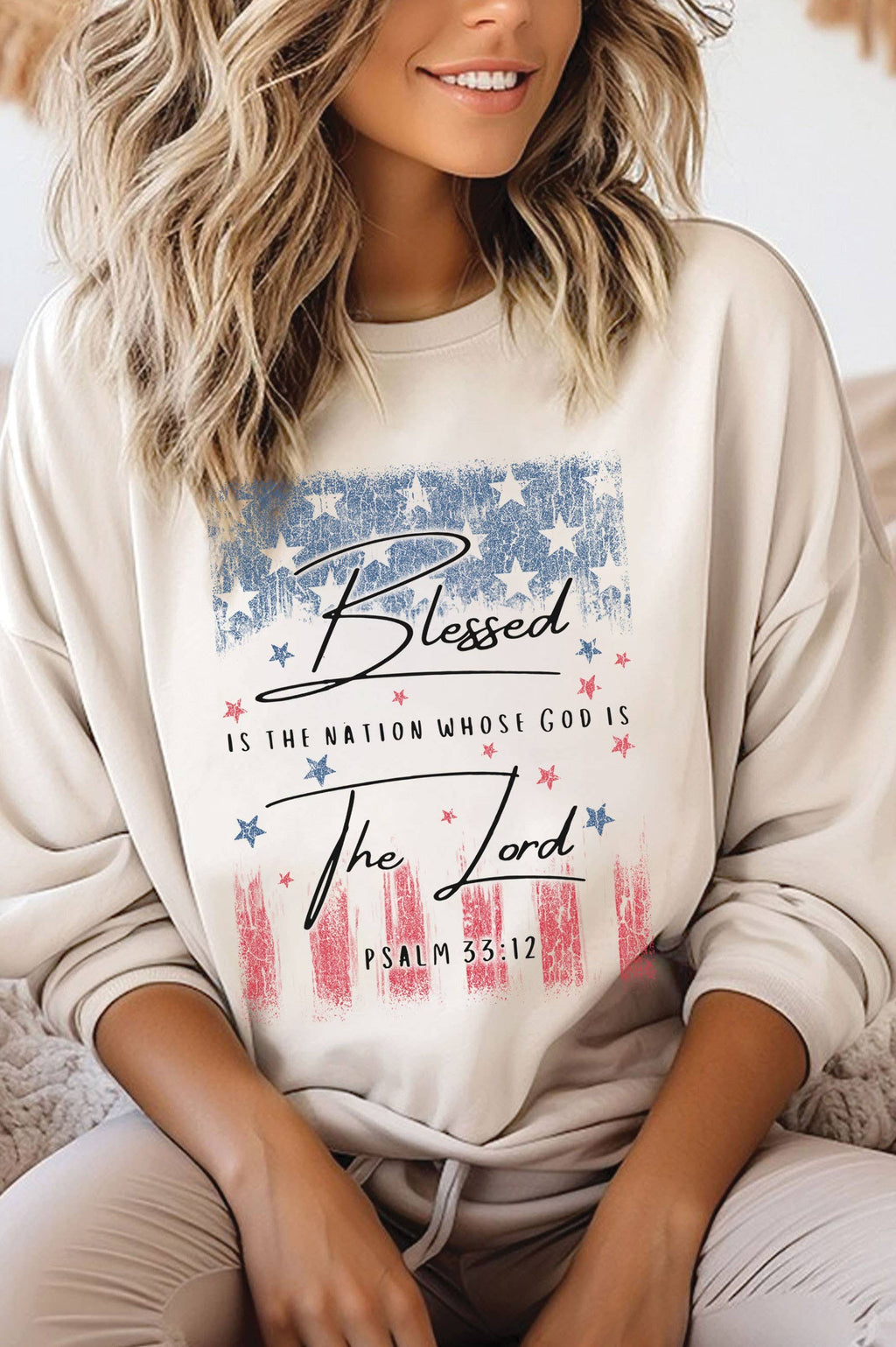 Blessed the Lord America Flag Graphic Brushed - Adult & Kids T-Shirts, Sweatshirts & Hoodies apparel design preview 1