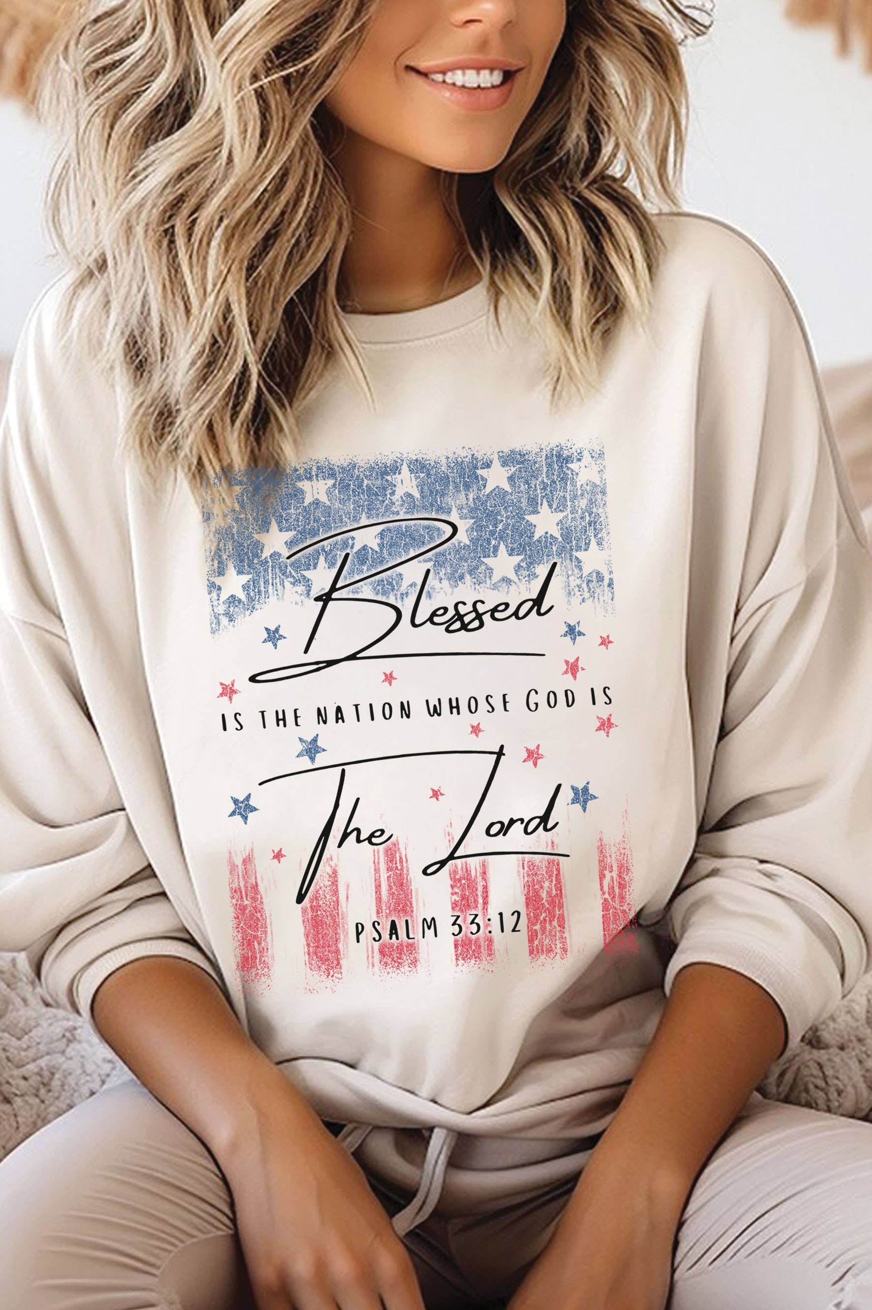 Blessed the Lord America Flag Graphic Brushed - Adult & Kids T-Shirts, Sweatshirts & Hoodies apparel design preview 1