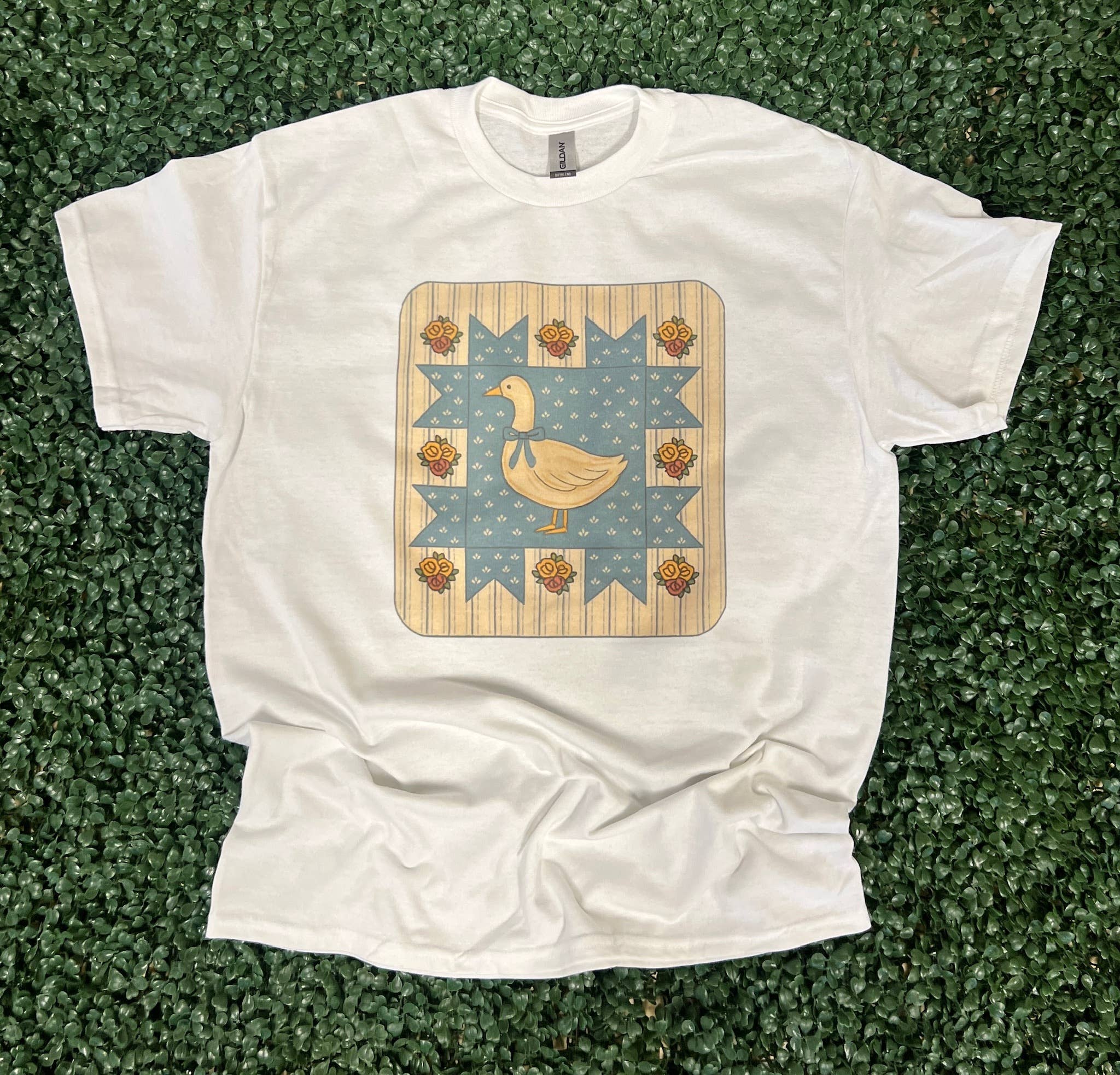 Vintage Blue Goose Quilt Block On White - Adult & Kids T-Shirts, Sweatshirts & Hoodies apparel design preview 1