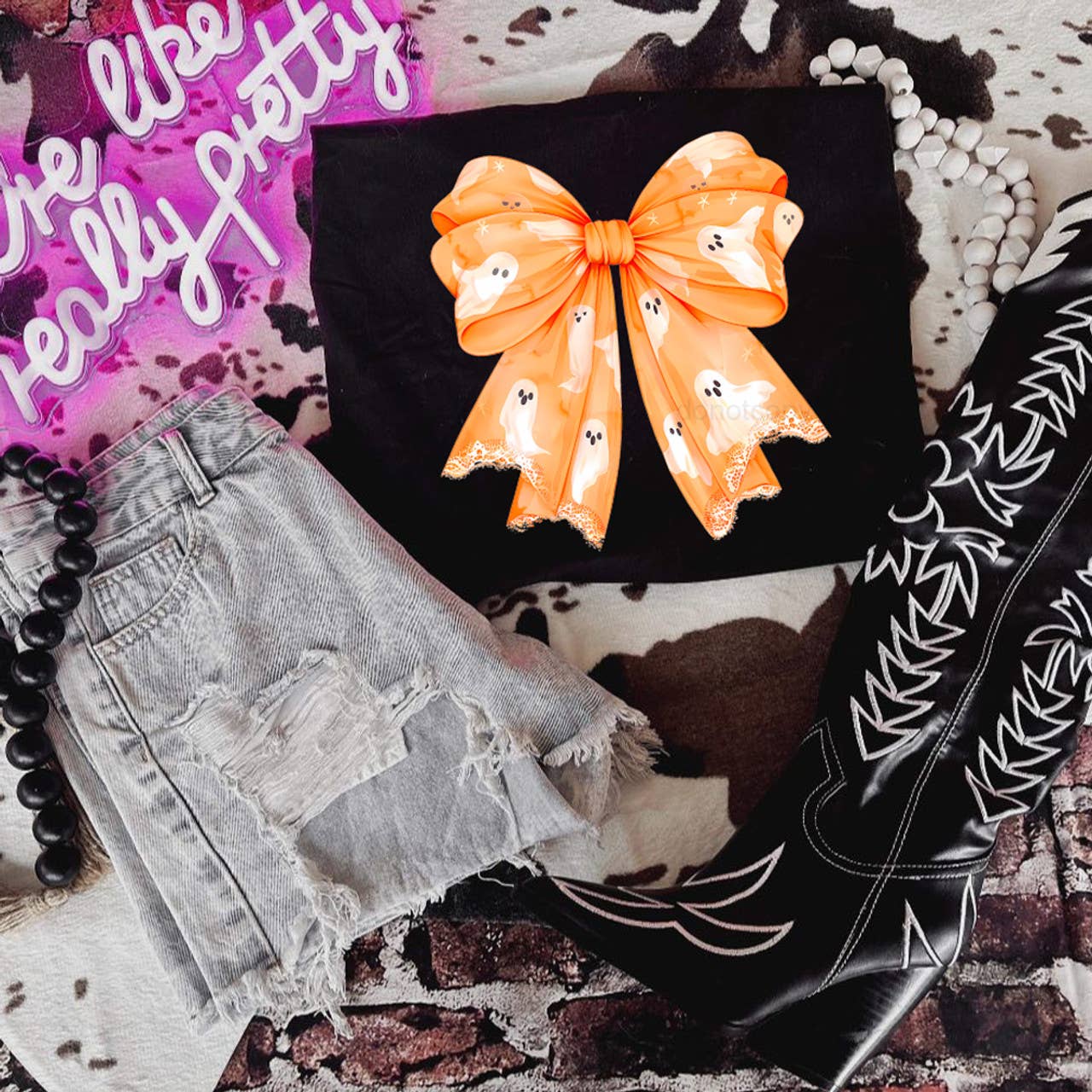 Orange Ghost Bow - Adult & Kids T-Shirts, Sweatshirts & Hoodies apparel design preview 1