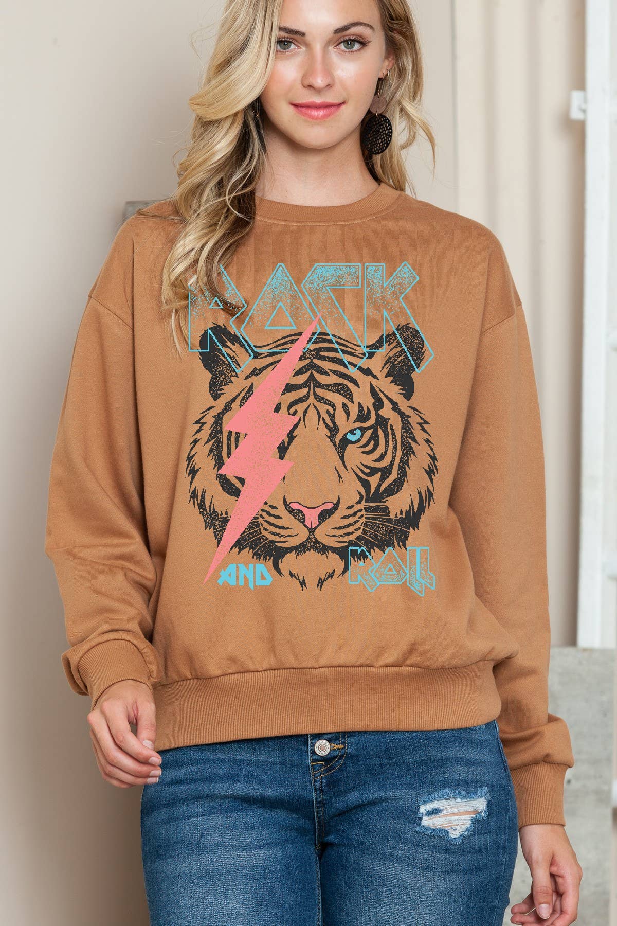 Rock N Roll Tiger Crewneck - Adult & Kids T-Shirts, Sweatshirts & Hoodies apparel design preview 1