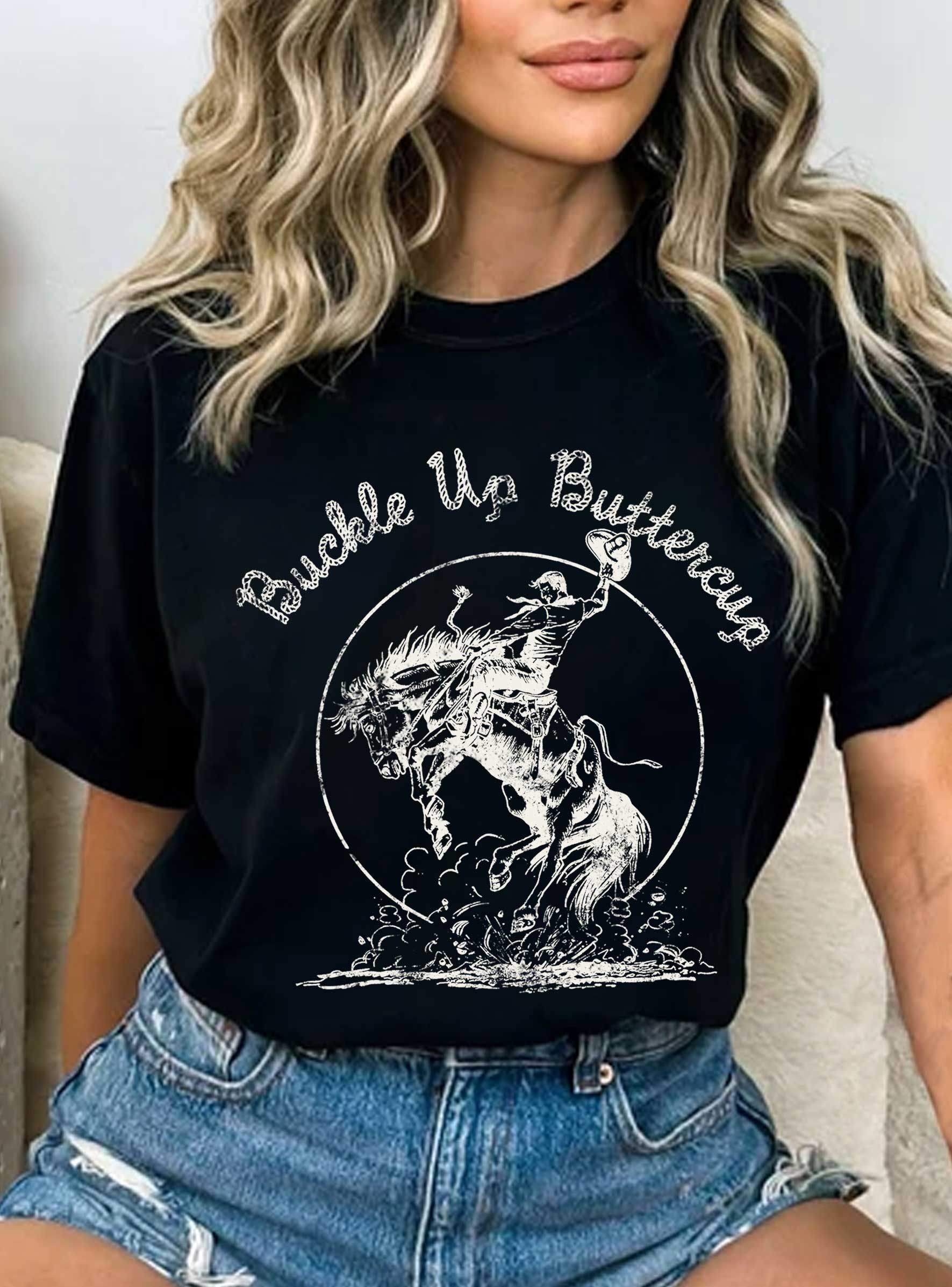 Buckle Up Buttercup Rodeo Cowboy Graphic - Adult & Kids T-Shirts, Sweatshirts & Hoodies apparel design preview 1