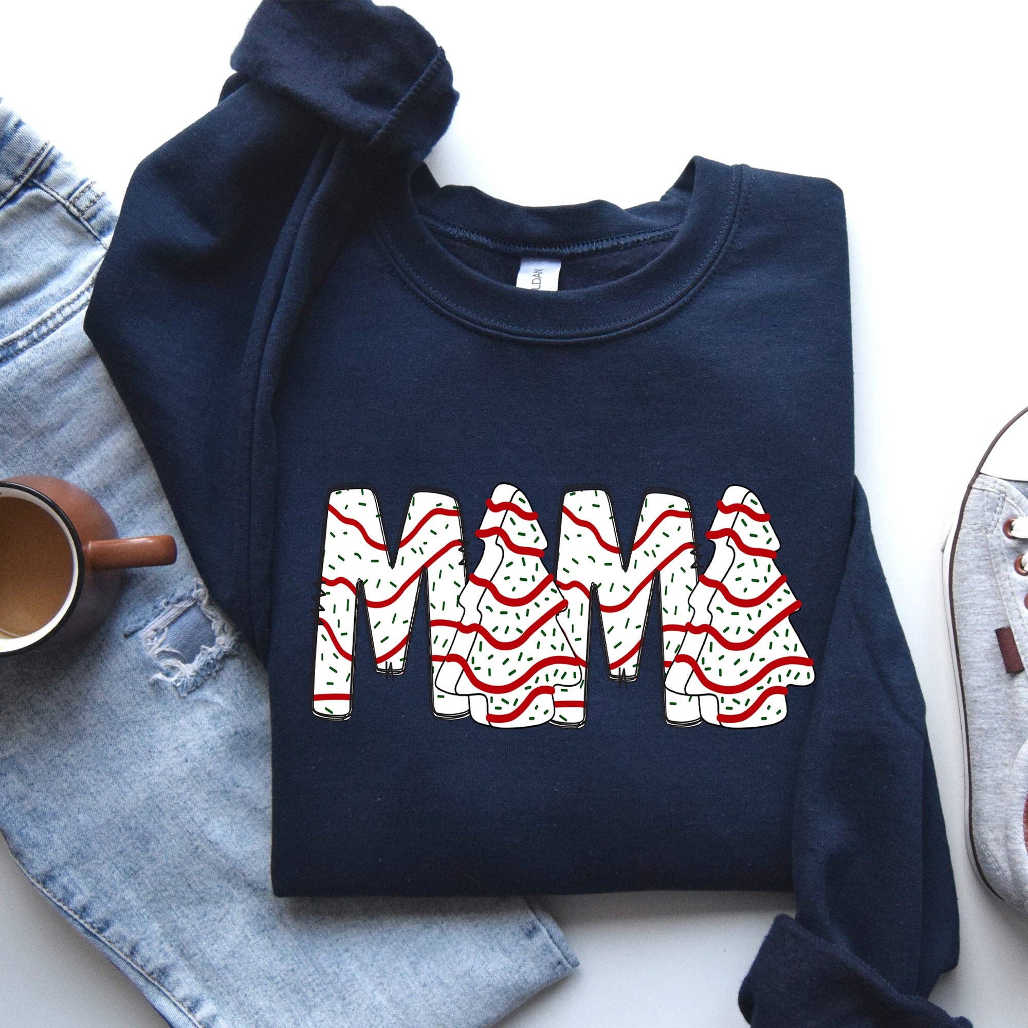 Mama, Christmas Cake, Santa, Retro, Vintage - Adult & Kids T-Shirts, Sweatshirts & Hoodies apparel design preview 1