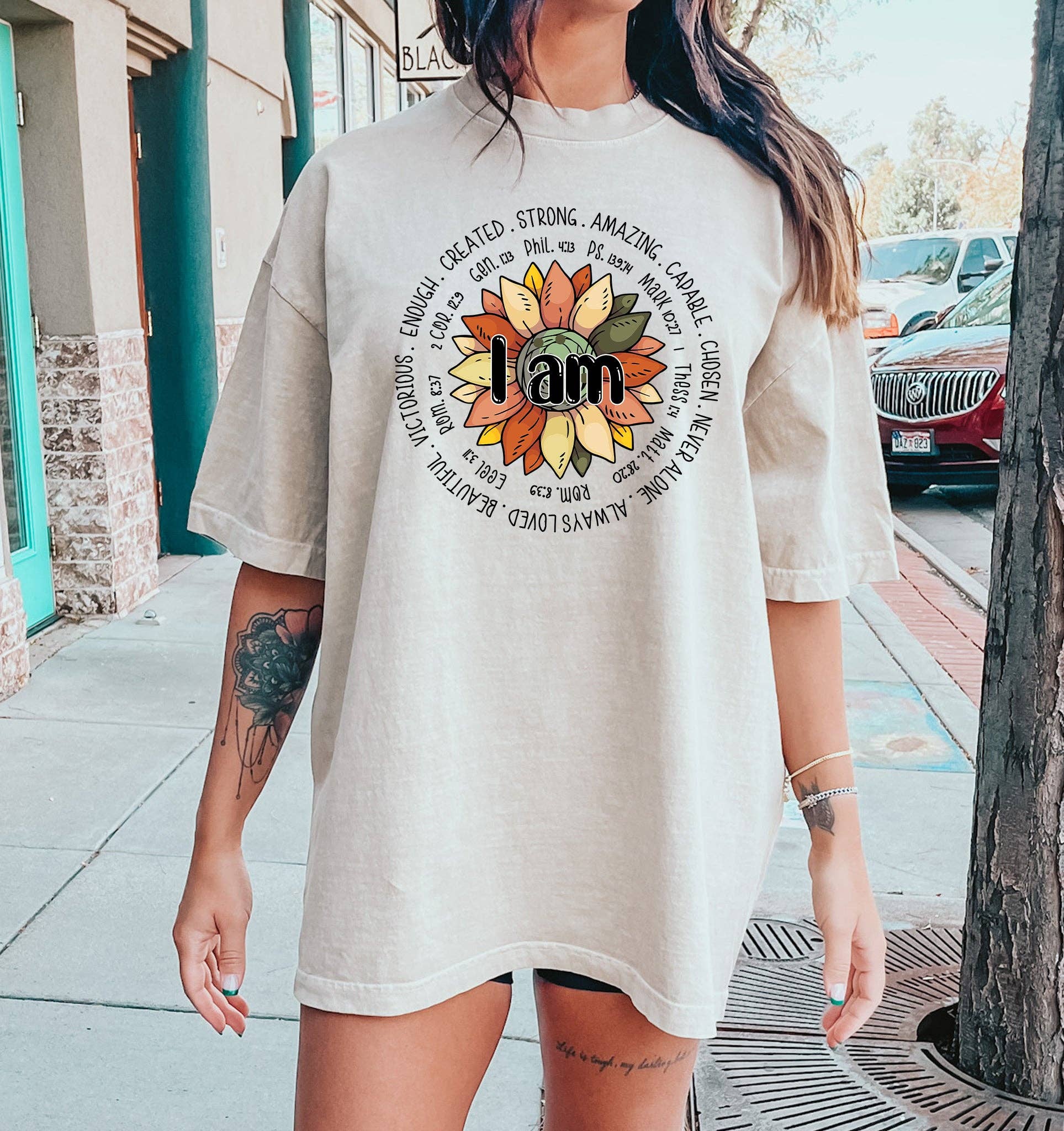 I Am Strong Biblical Floral Bk - Adult & Kids T-Shirts, Sweatshirts & Hoodies apparel design preview 1