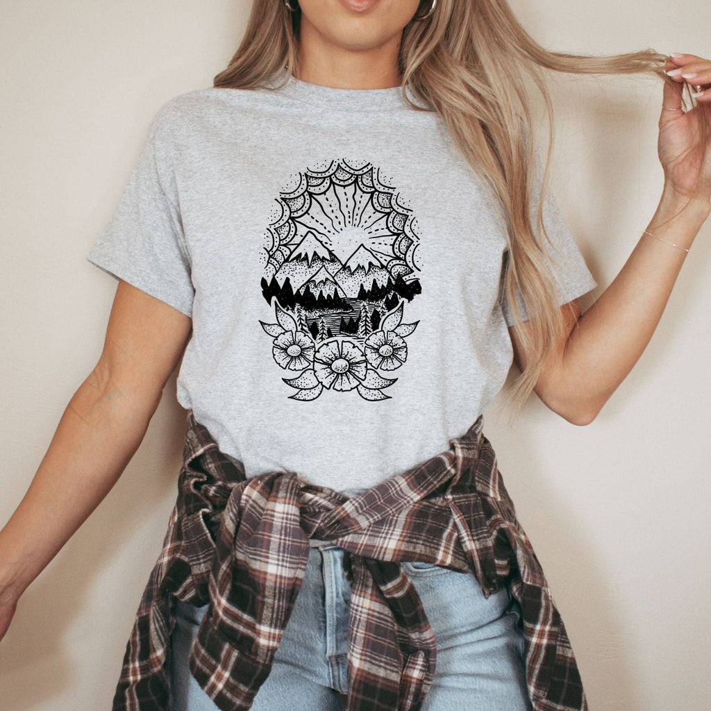 Snowy Mountain Floral Graphic Tee071(Dtf) - Adult & Kids T-Shirts, Sweatshirts & Hoodies apparel design preview 1