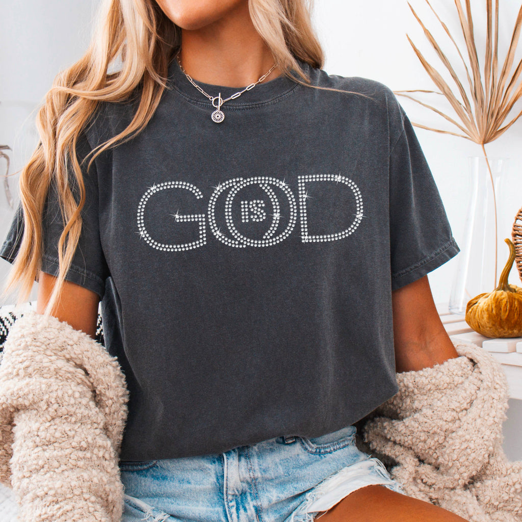 Rhinestone God Is Good Christian Comfort Color - Adult & Kids T-Shirts, Sweatshirts & Hoodies apparel design preview 1