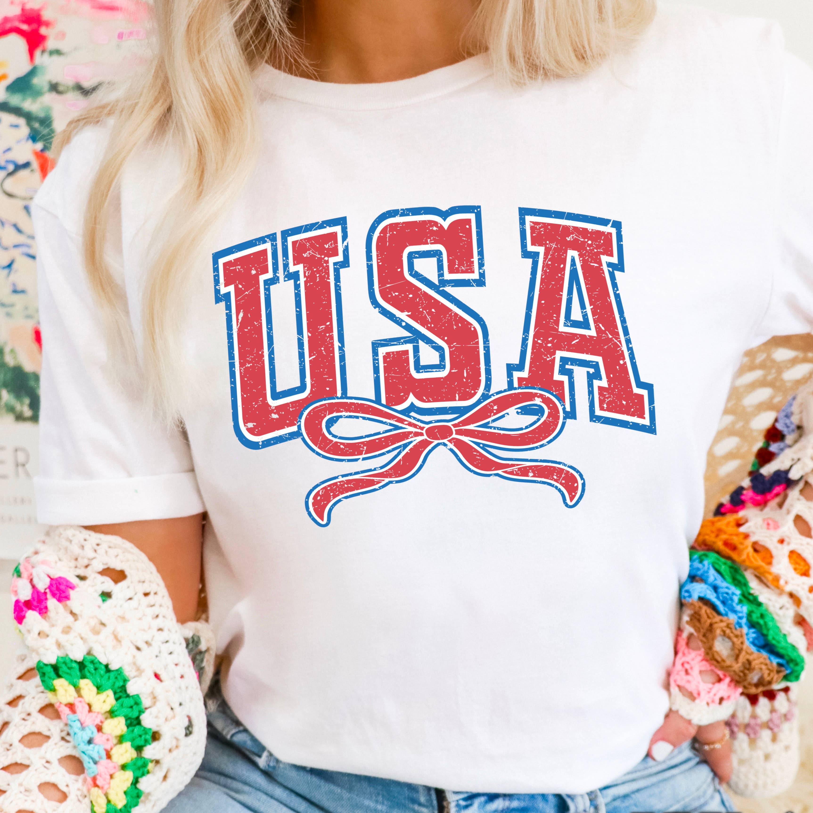 USA Coquette Bow July 4th Graphic Gildan - Adult & Kids T-Shirts, Sweatshirts & Hoodies apparel design preview 1
