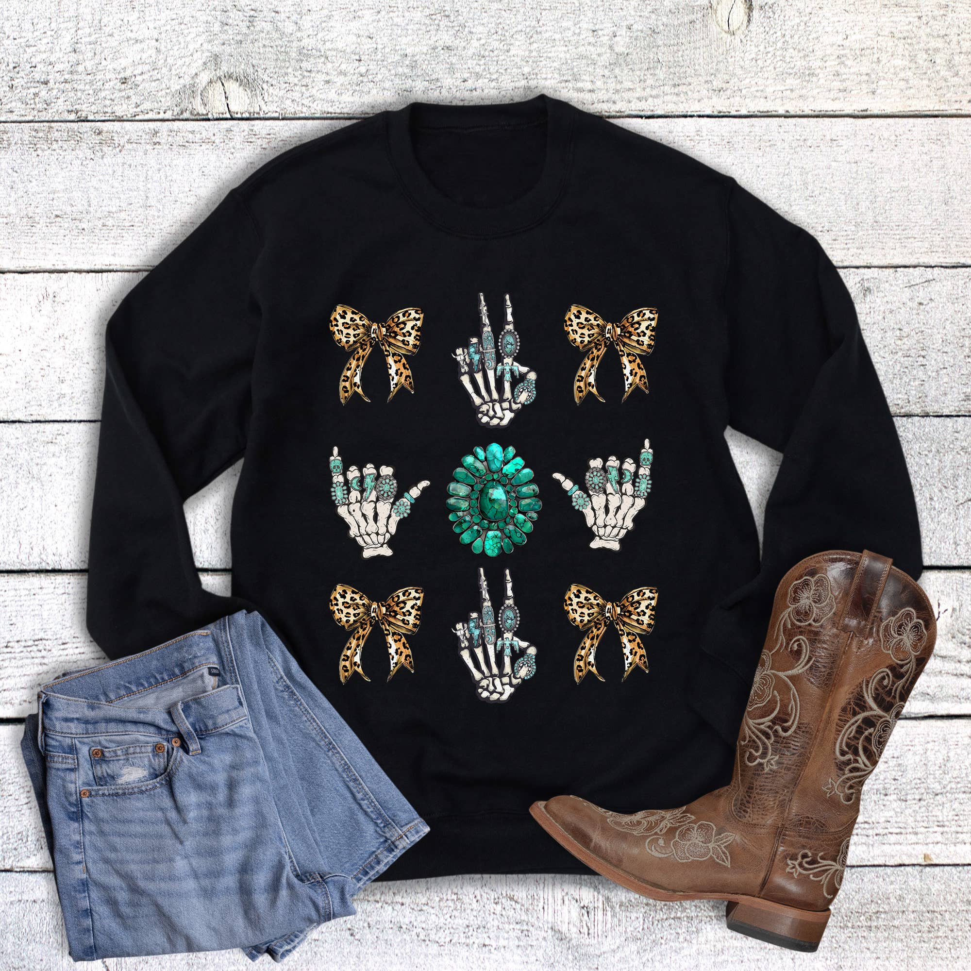 Western Coquette Turquoise Leopard - Adult & Kids T-Shirts, Sweatshirts & Hoodies apparel design preview 1