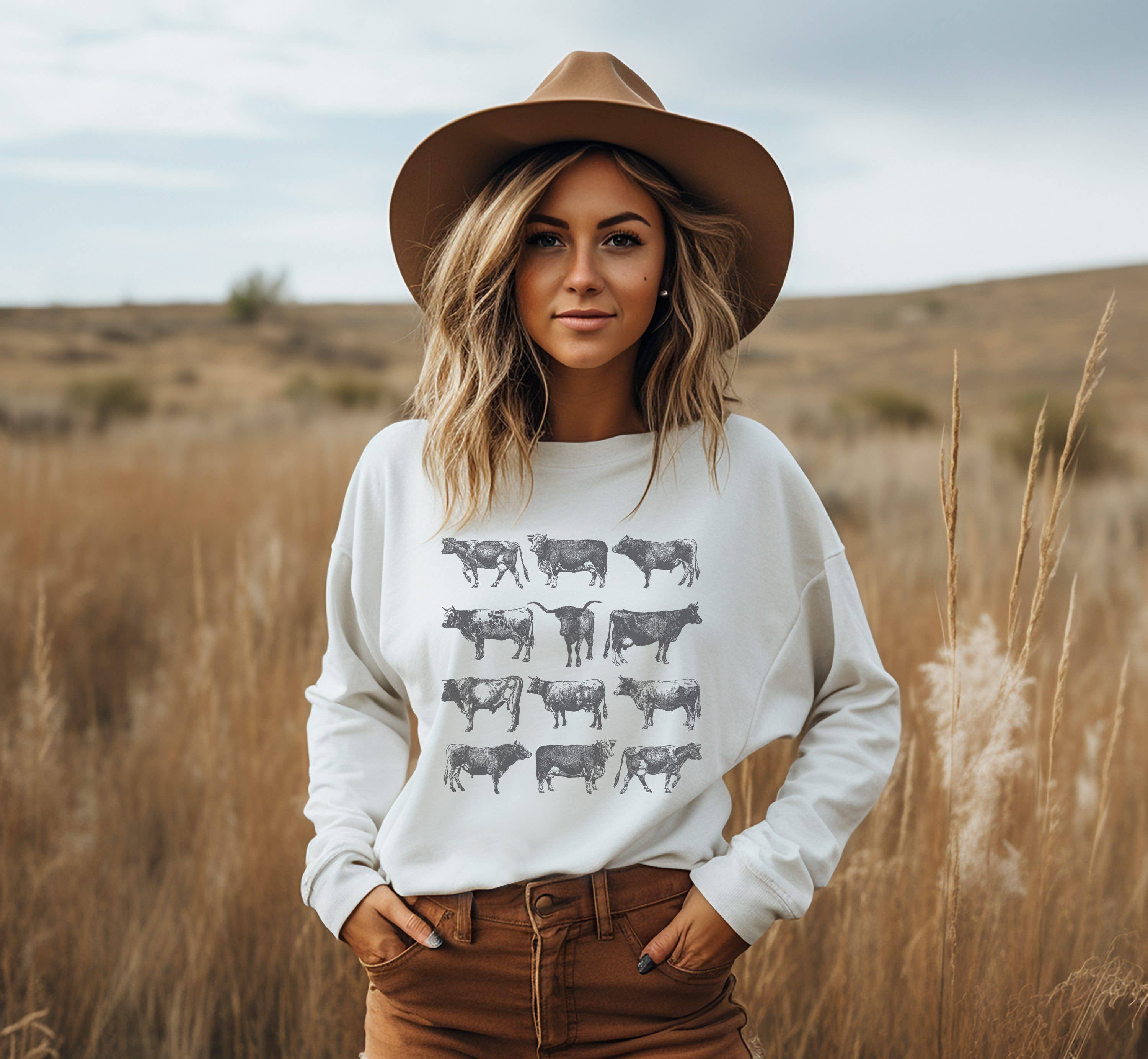 Vintage Cow Bull Crew Neck - Adult & Kids T-Shirts, Sweatshirts & Hoodies apparel design preview 1