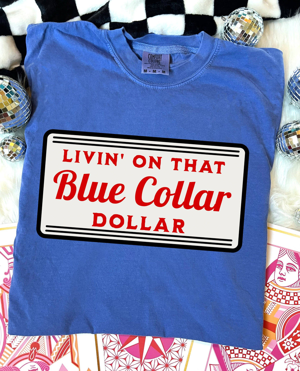 Livin' On That Blue Collar Dollar Comfort Color Flo - Adult & Kids T-Shirts, Sweatshirts & Hoodies apparel design preview 1