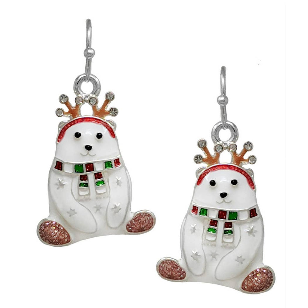 Polar Bear with Reindeer Headband Hook Earrings - Adult & Kids T-Shirts, Sweatshirts & Hoodies apparel design preview 1