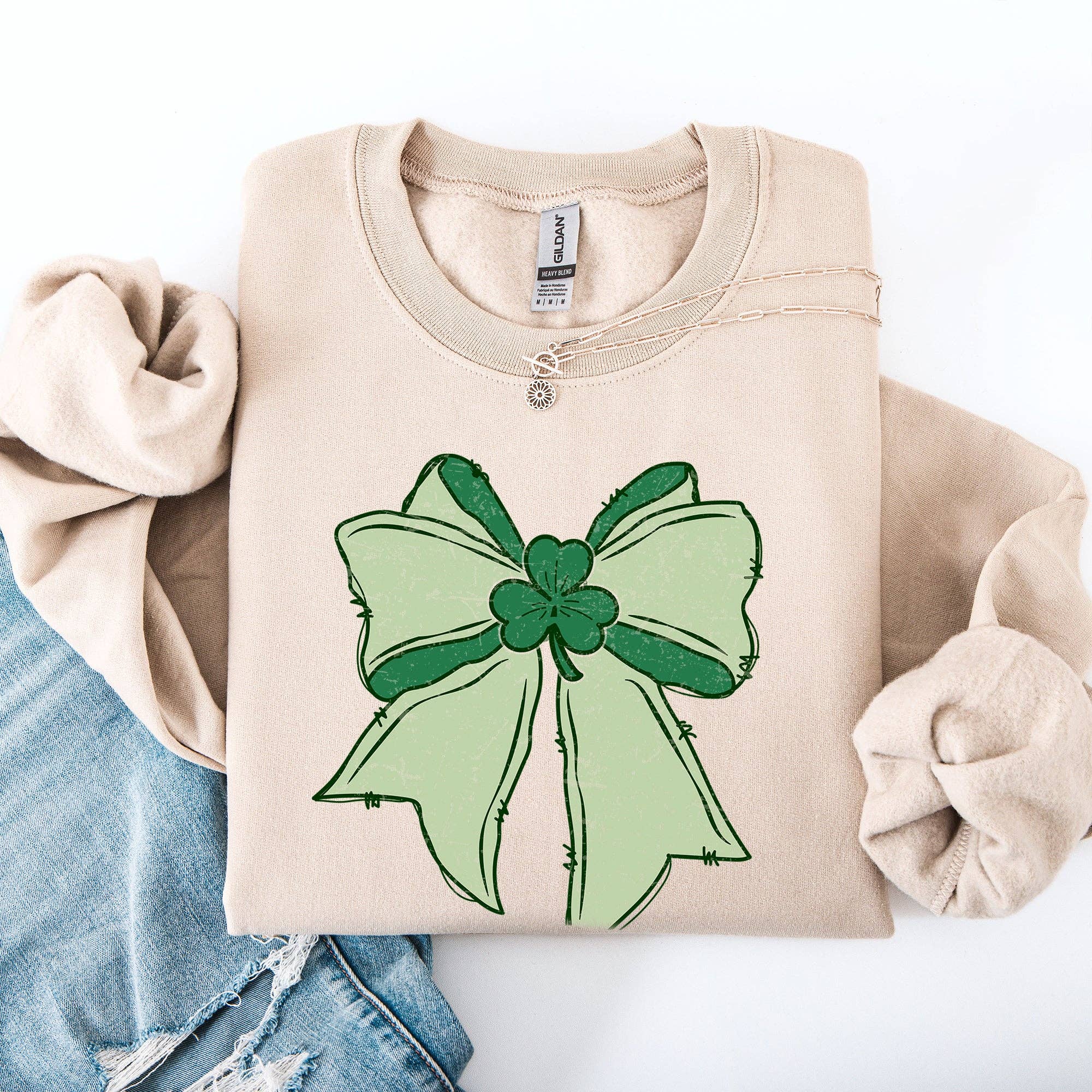 Vintage Bow, Coquette, St Patrick's Day, Shamrock - Adult & Kids T-Shirts, Sweatshirts & Hoodies apparel design preview 1