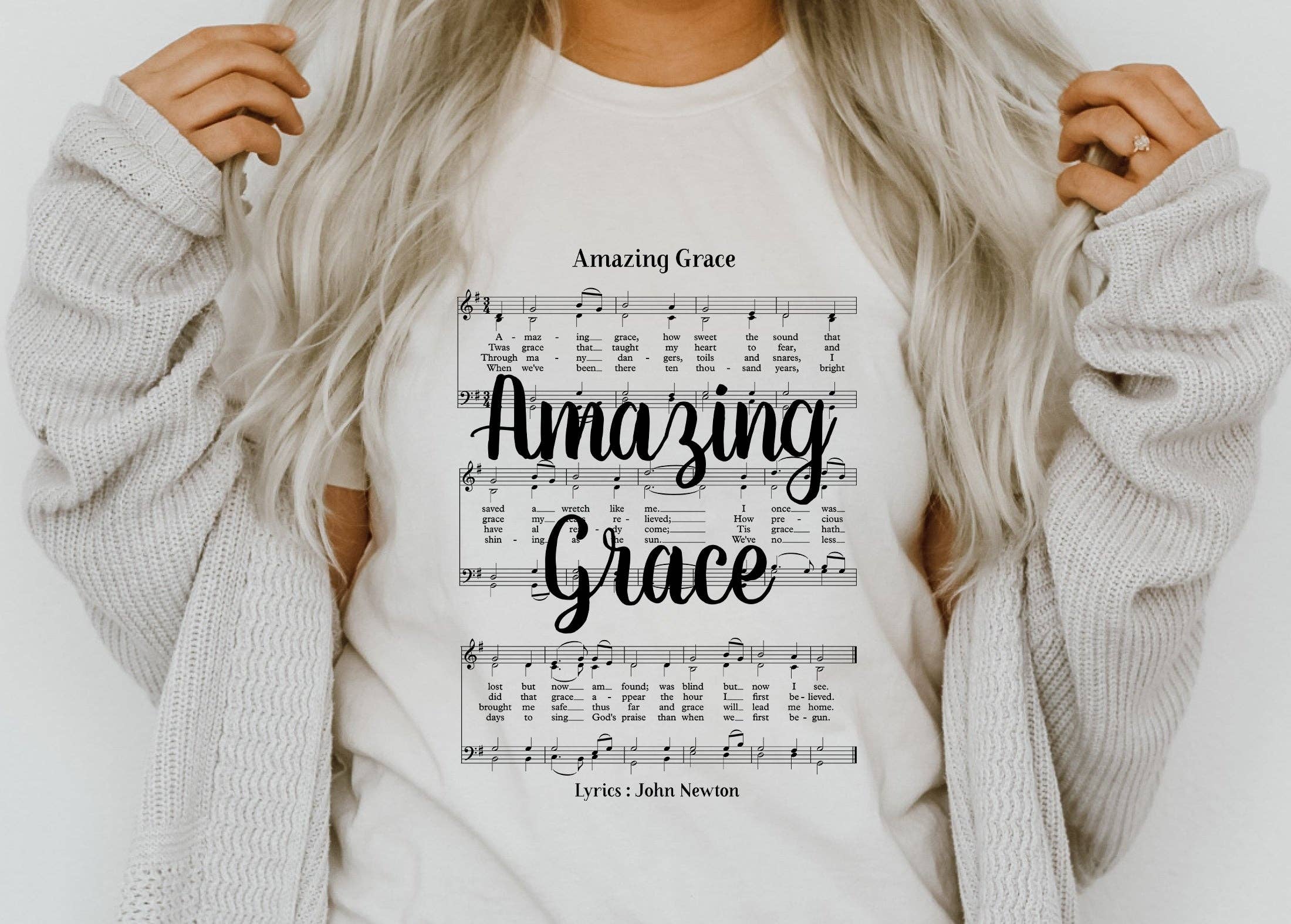 Amazing Grace Hymn Black Ink - Adult & Kids T-Shirts, Sweatshirts & Hoodies apparel design preview 1