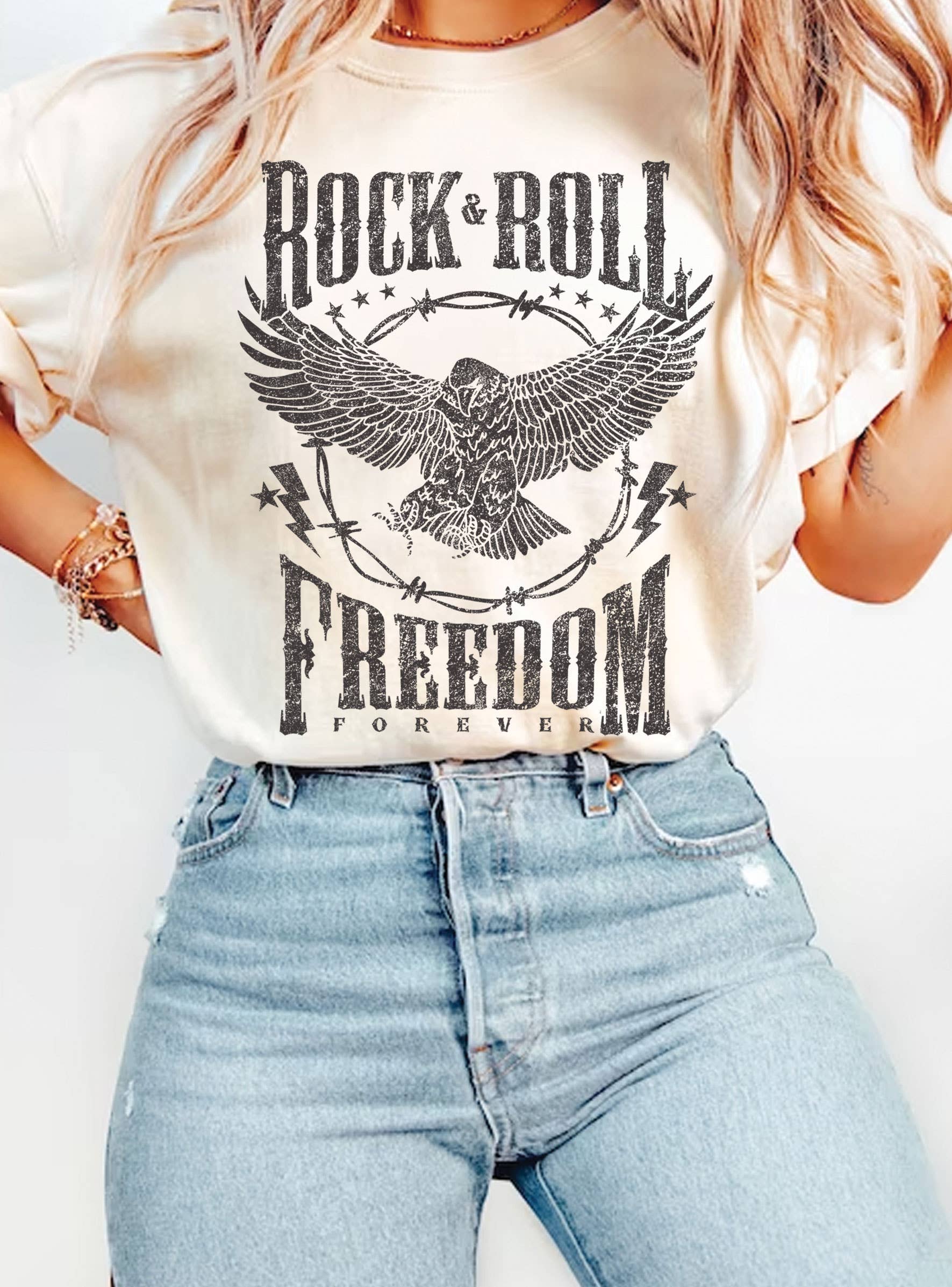 Rock Roll Freedom Eagle Graphic - Adult & Kids T-Shirts, Sweatshirts & Hoodies apparel design preview 1