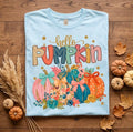 Helllo Pumpkin Blue Floral Fall Graphic - Adult & Kids T-Shirts, Sweatshirts & Hoodies apparel design preview 1