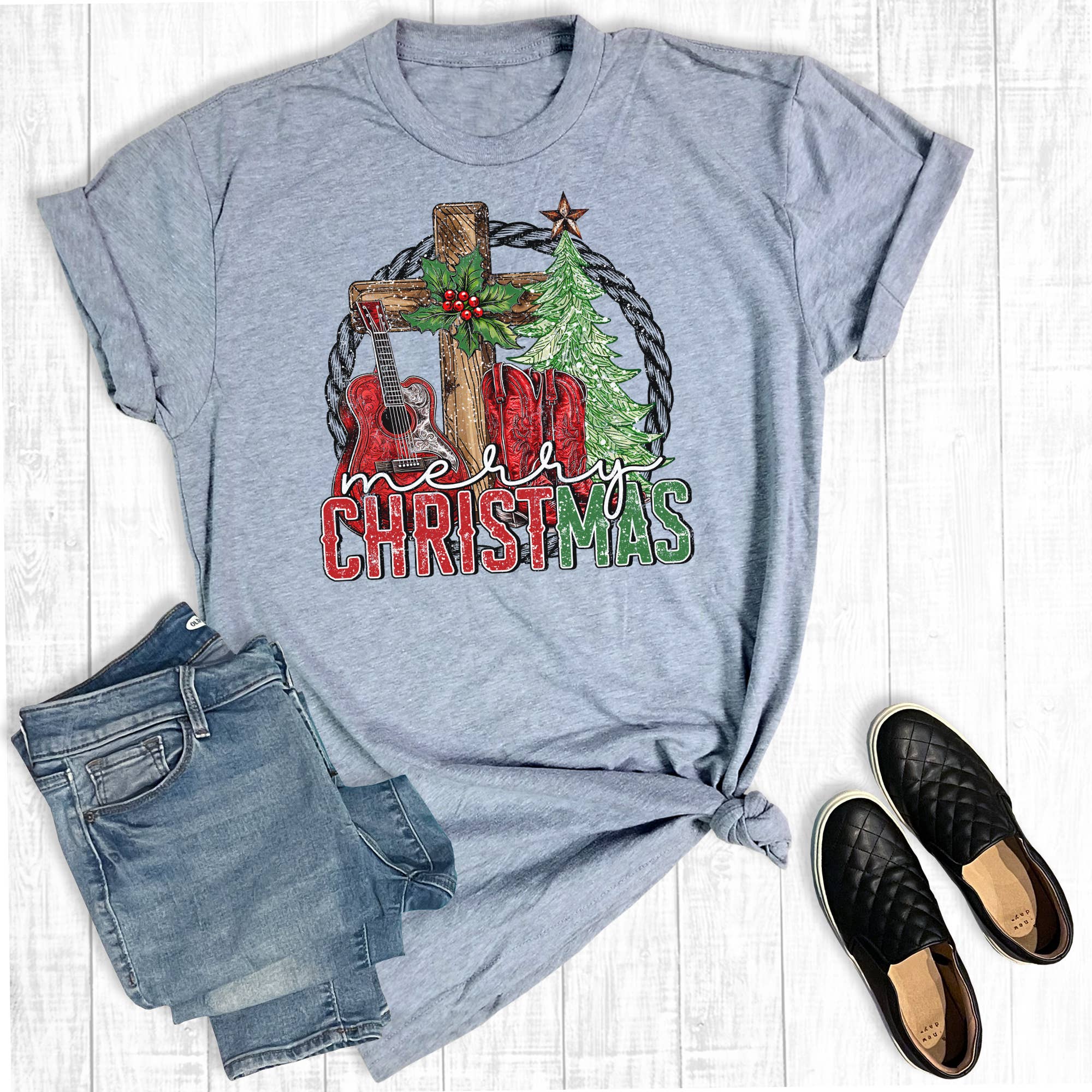 Western Rodeo Merry Christmas Graphic - Adult & Kids T-Shirts, Sweatshirts & Hoodies apparel design preview 1